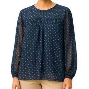 Max Studio Black Mesh Polka Dot Long Sleeve Blouse Women's Size S